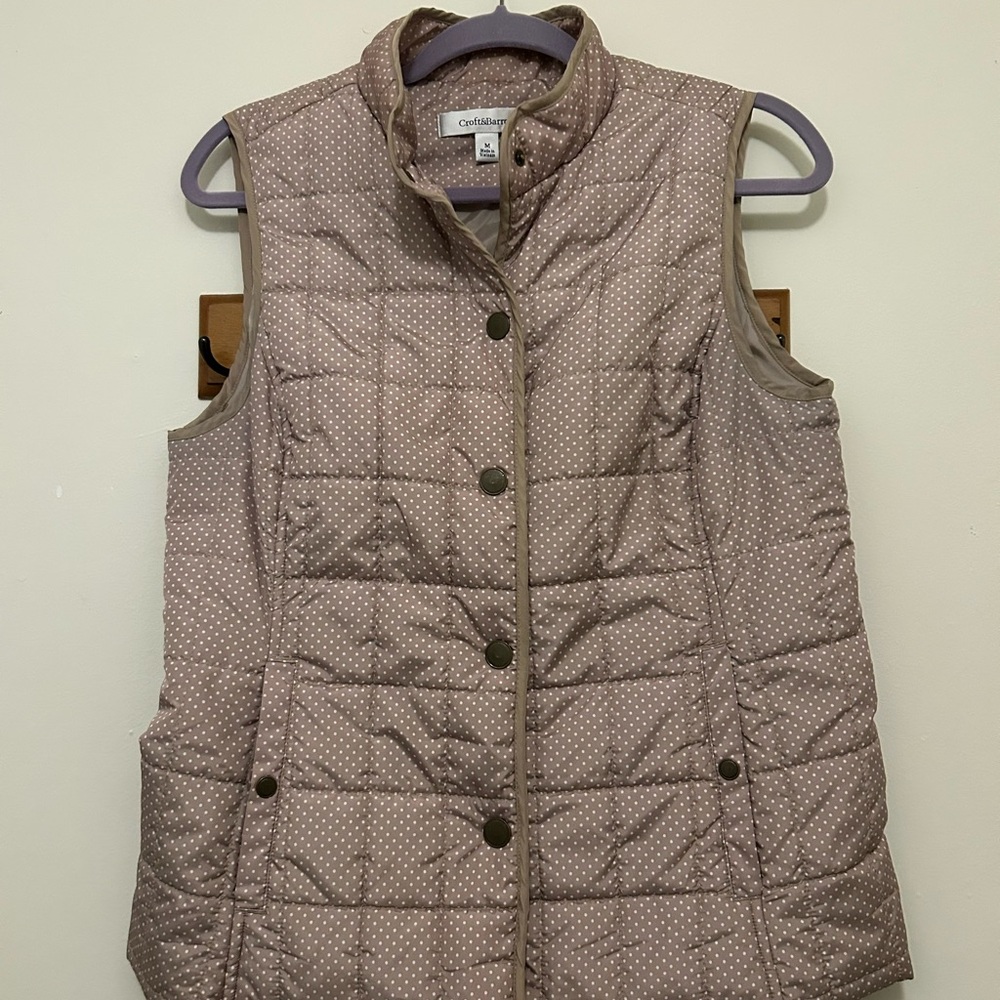Women's Quilted Vest - Brown Polka Dot